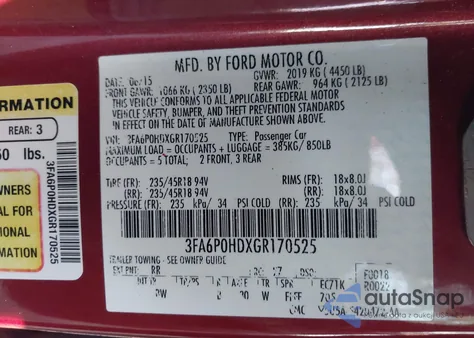2016 Ford Fusion Se z USA, uszkodzony, nr VIN 3FA6P0HDXGR170525